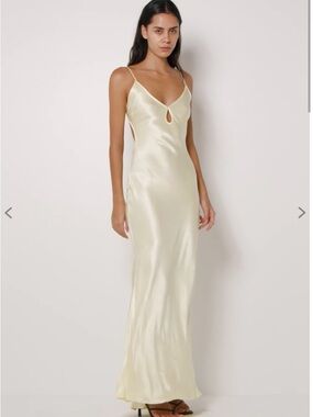 Bec & Bridge Pale Yellow Satin Backless Slip Dress